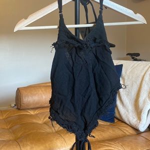 Black linen halter crop top
